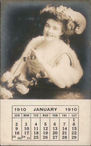 1909 Rppc San Francisco,  Ca Woman And Calendar Advertising General Acoustic Compa