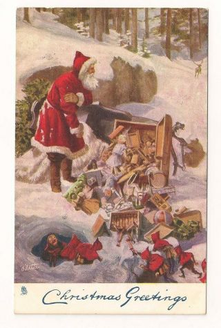 Antique Christmas Postcard Santa Toys Gnomes/elves Tuck 1 C.  1907