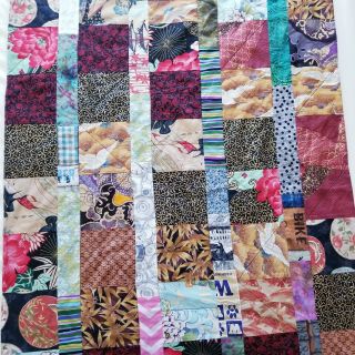 Vintage Home Made Patchwork Quilt Small Lightweight 39 " X 32 " Asian Themed