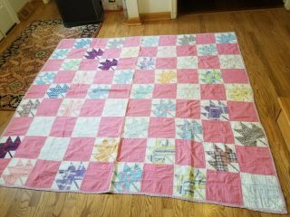 Vintage Quilt Maple Leaf Handmade Hand Quilted Cutter 82 " X 83 "