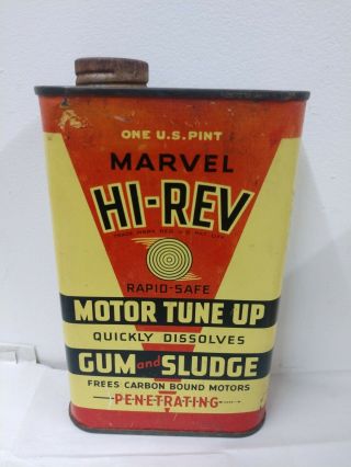 Vintage Marvel Hi - Rev Penetrating Motor Oil Tune Up Can 1 Pt Handy Oiler