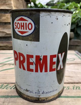 Vtg Sohio Premex Motor Oil 1 Quart Oil Can Tin Standard Oil Of Ohio