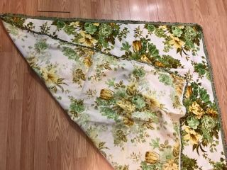 VTG Gold,  Yellow,  Green,  White - Roses Floral Tablecloth Cotton Fringe 50” Square 3