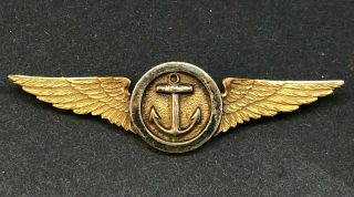 Pre - Wwii Us Navy Observer Aviator Pilot Wings Pin Badge Sterling Gold Vintage