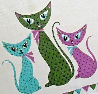Vintage 60 ' s Mid - Century Modern LINEN DISH TEA TOWEL 3 Siamese Cats Trio EXC 3