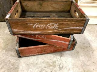 Vintage Coca Cola Beverage Wood Crate Coke Wood Box (5) Red & Yellow