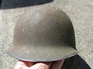 U.  S.  Army Wwii M1 Steel Helmet With Front Seam And Fixed Chin Strap Bales