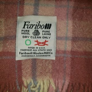 Vintage Faribo By Faribault Woolen Mill Pink Plaid Fringed Throw Blanket 40 X 40