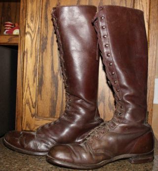 Ww 2 U S Army Cavalry Hightop Brown Leather Boots Sole Length 11 1/2 " Vintage