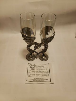 Vintage Pewter Dragon Heart Champagne Glasses/goblets Fantasy