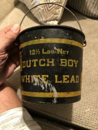 Vintage Dutch Boy White Lead Paint Bucket Pail Metal Can Bail Handle 12 1/2 Lbs