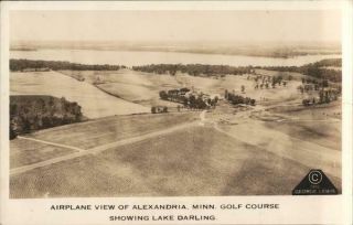 1932 Rppc Alexandria,  Mn Airplane View Of Golf Course Showing Lake Darling