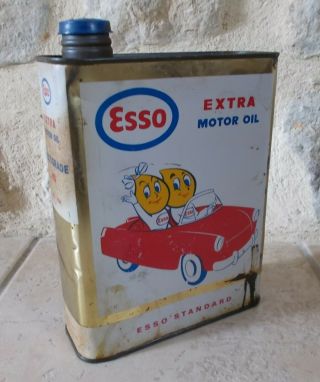Vintage France French Oil Can Tin Esso Extra Motor Oil Petroleum Auto Old 2 L