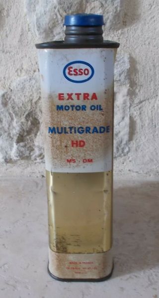 Vintage France french oil can tin ESSO Extra Motor Oil Petroleum auto old 2 L 2