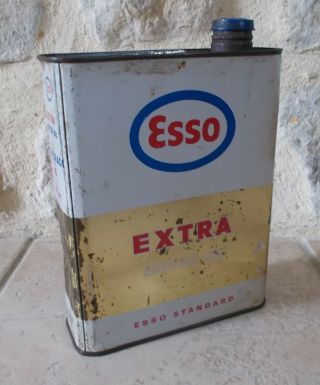 Vintage France french oil can tin ESSO Extra Motor Oil Petroleum auto old 2 L 3