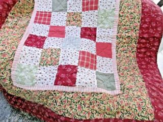 Vintage Patchwork Quilt 4 1/2 " Squares Handmade Three Different Borders.  49x58