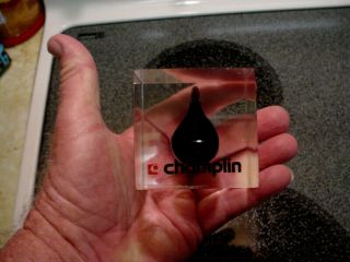 Vintage Champlin Oil Lucite Paperweight
