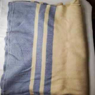 Vintage Kenwood Wool Blanket Blue Cream 78x66”