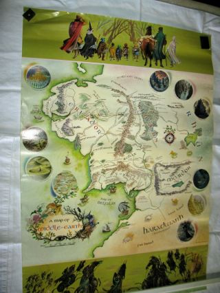 Vintage 1970 Lord Of The Rings Map Of Middle Earth Poster,  Pauline Baynes,  Hobbit
