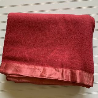 Vintage Wool Blanket Pink Satin Binding 72 X 82