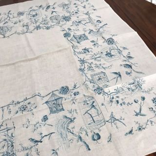 Vintage Mid Century Modern Linen Tablecloth 50 " X 68 " Birdcage Design