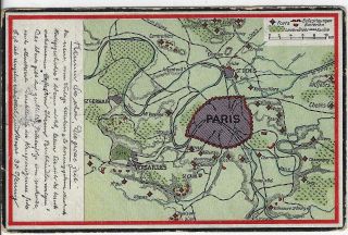 1915 Wwi German Military Field Post Postcard W/ Map Of Paris Defenses