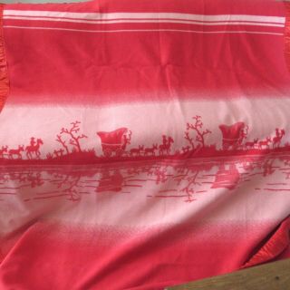 Vintage Pomegranate Brand Blanket Western Motif Cowboy Twin Boys Room Red Wool