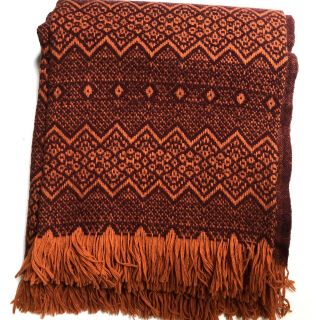 Vtg Amana Products Woolen Mills Blanket 100 Wool Fringe Nordic Usa Orange Woven