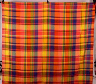 Vintage 80s Bates Bedspread Twin Size Blanket Cover Rainbow Plaid 76 