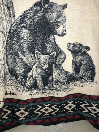 Biederlack Vtg Blanket Bear Cubs Southwest James Hartman 75 X 56 Usa Reversible