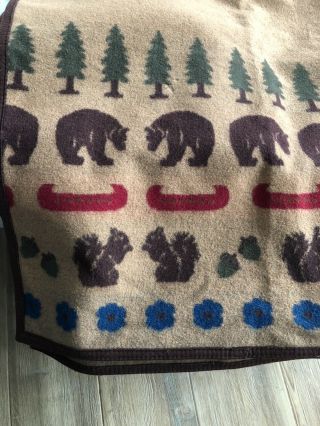 Pendleton Wool Camp Blanket Bears/squirrels Canoes Pattern Multicolor 64x80