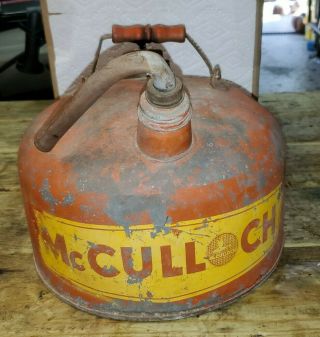 Vintage Mcculloch 2 1/2 Gallon Metal Gas Can With Hose & Cap