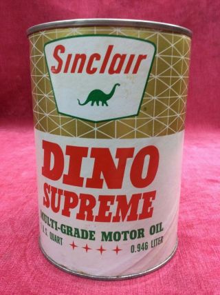 Vintage Cardboard Sinclair Dino Supreme Multi - Grade Full Motor Oil Can