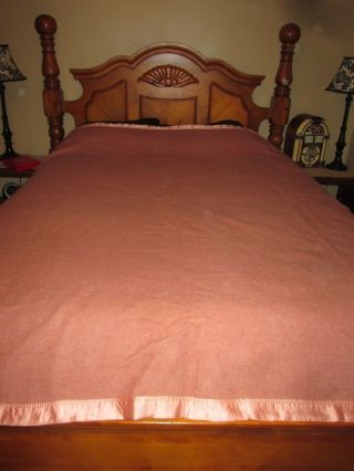Vintage Chatham Wool Blanket Mauve Pink Satin Trim 74 " X86 "