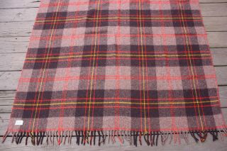 Vtg Faribo Red Brown Plaid Wool Fringe Throw Blanket 51x52 Usa Fluff Loomed
