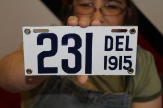 Delaware Motorcycle 1915 License Plate Gas Oil Porcelain Metal Sign