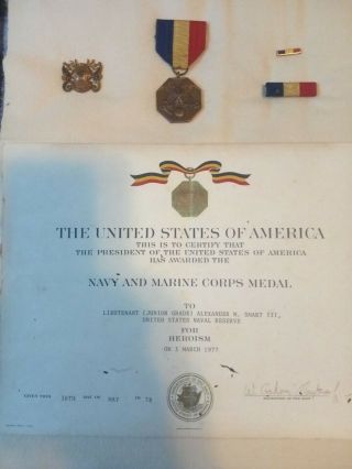 Rare Named Navy And Marine Corps Medal For Heroism With Certificate Dated 1977