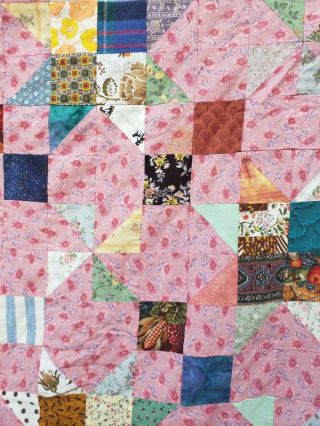 VINTAGE QUILT TOP MADE OF OLD & MATERIAL 87” x 65” 3