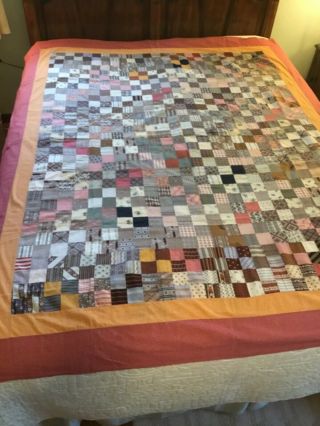 Vintage Hand Stitched Quilt Top In A Patchwork Pattern