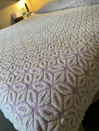 Vintage Purple Chenille Bedspread Queen 90” X 105” Fringe
