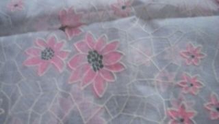 Vintage Flocked Fabric Sheer Fabric With Pink Flowers 28 X 43