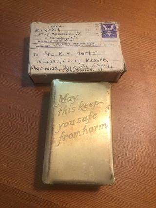 Ww2 Victory Heart Shield Bible Gold / Steel Front Cover Mailing Box