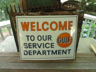 Vintage Style,   Gulf " Welcome To Our Service Department Porcelain Sign