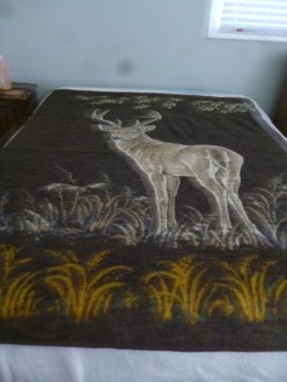 Vintage Biederlack Reversible Stag Deer Throw Blanket