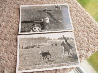 1920s Calgary Stampede Rodeo Real Photo Postcard Rppc X 2 Calf Roping,