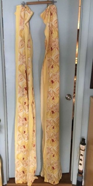 Vintage Tropical Large Floral Iris Yellow Red Curtains 2 Pairs Damage
