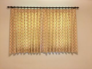 2 Vintage Mid Century Custom Pinch Pleat Curtain Panels Drapes Orange Floral