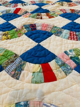 Vintage Quilt Fan Pattern Blue 1960’s Hand Quilted 2