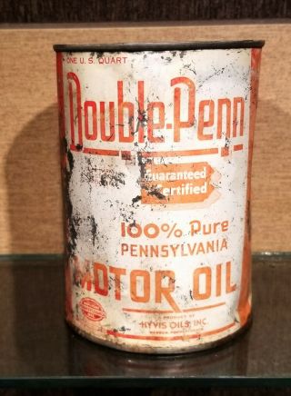 1930s Double - Penn 100 Pure Pennsylvania Motor Oil One Quart Oil Can Hyvis