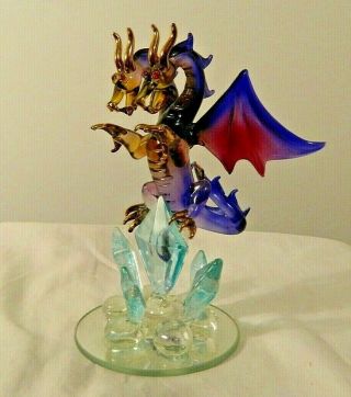 Collectors - Hand Crafted Colorful 2 Headed Gold Accent And Crystal Dragon
